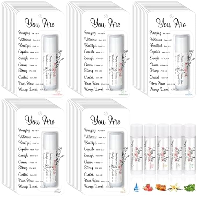 Sacubee 25 PACK CHRISTIAN RELIGIOUS GIFTS BULK LIP BALMS FOR WOMEN MEN CHRISTIAN RELIGIOUS CHURCH PARTY FAVORS BULK BIBLE VERSE LIP BALM WITH SCRIPTURE INSPIRATIONAL GIFTS FOR COWORKERS STAFF - Image 1